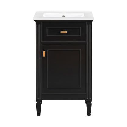 20" Black Bathroom Vanity with Ceramic Sink and Tilt-Out Drawer