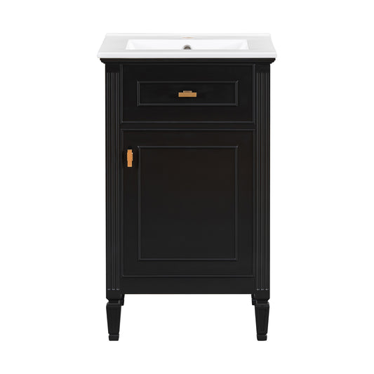 20" Black Bathroom Vanity with Ceramic Sink and Tilt-Out Drawer