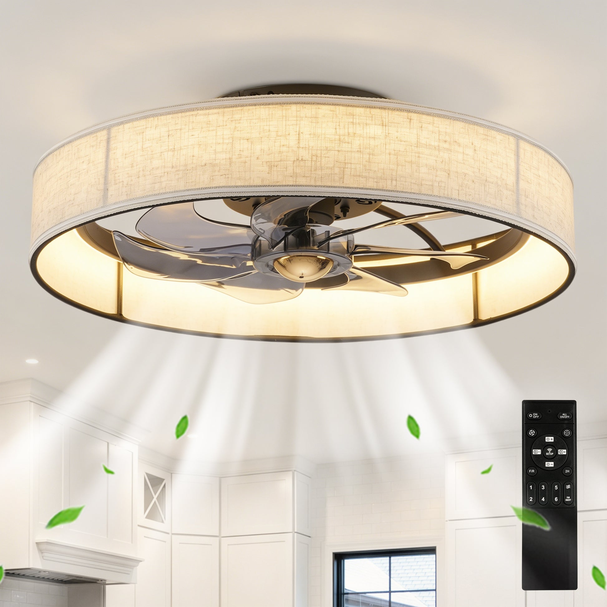 20" Matte Black Fabric Farmhouse Ceiling Fan with Remote - view 2