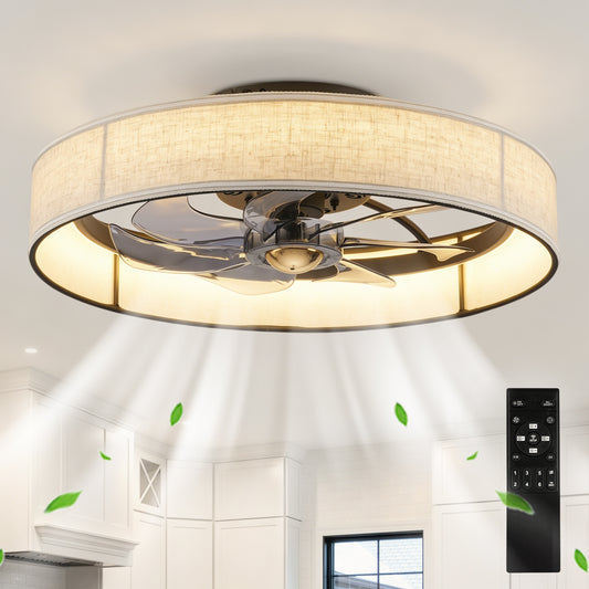 20" Matte Black Fabric Farmhouse Ceiling Fan with Remote - view 2