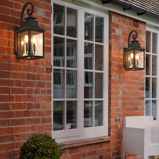 23"H Black Outdoor Wall Lantern with Seeded Glass, Set of 2