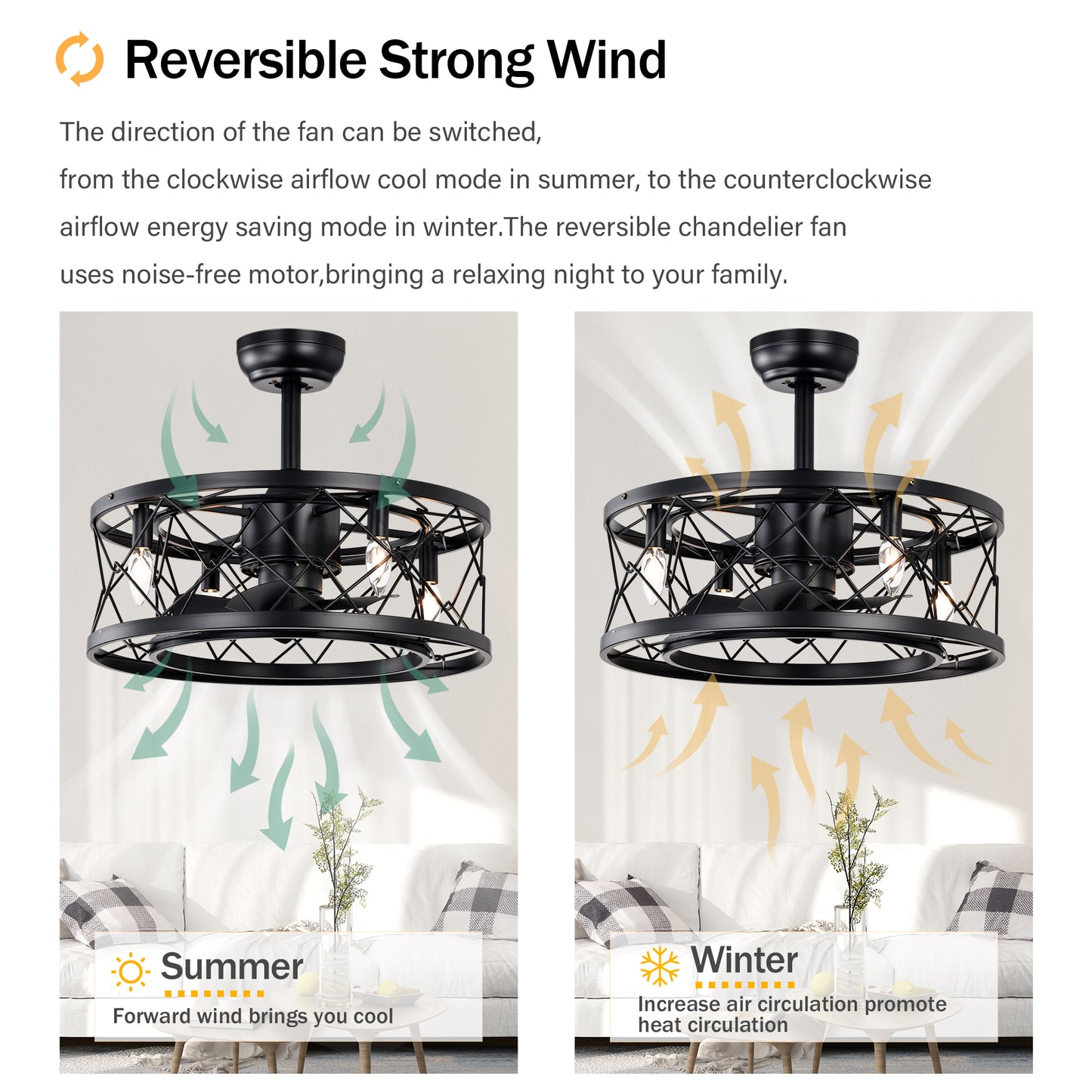 20" Matte Black Modern Enclosed Ceiling Fan - view 5