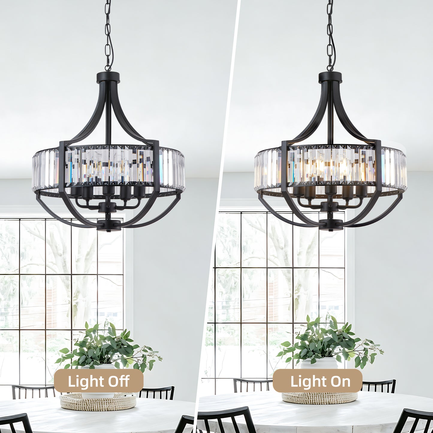 20" 5-Light Black Farmhouse Crystal Chandelier - view 3