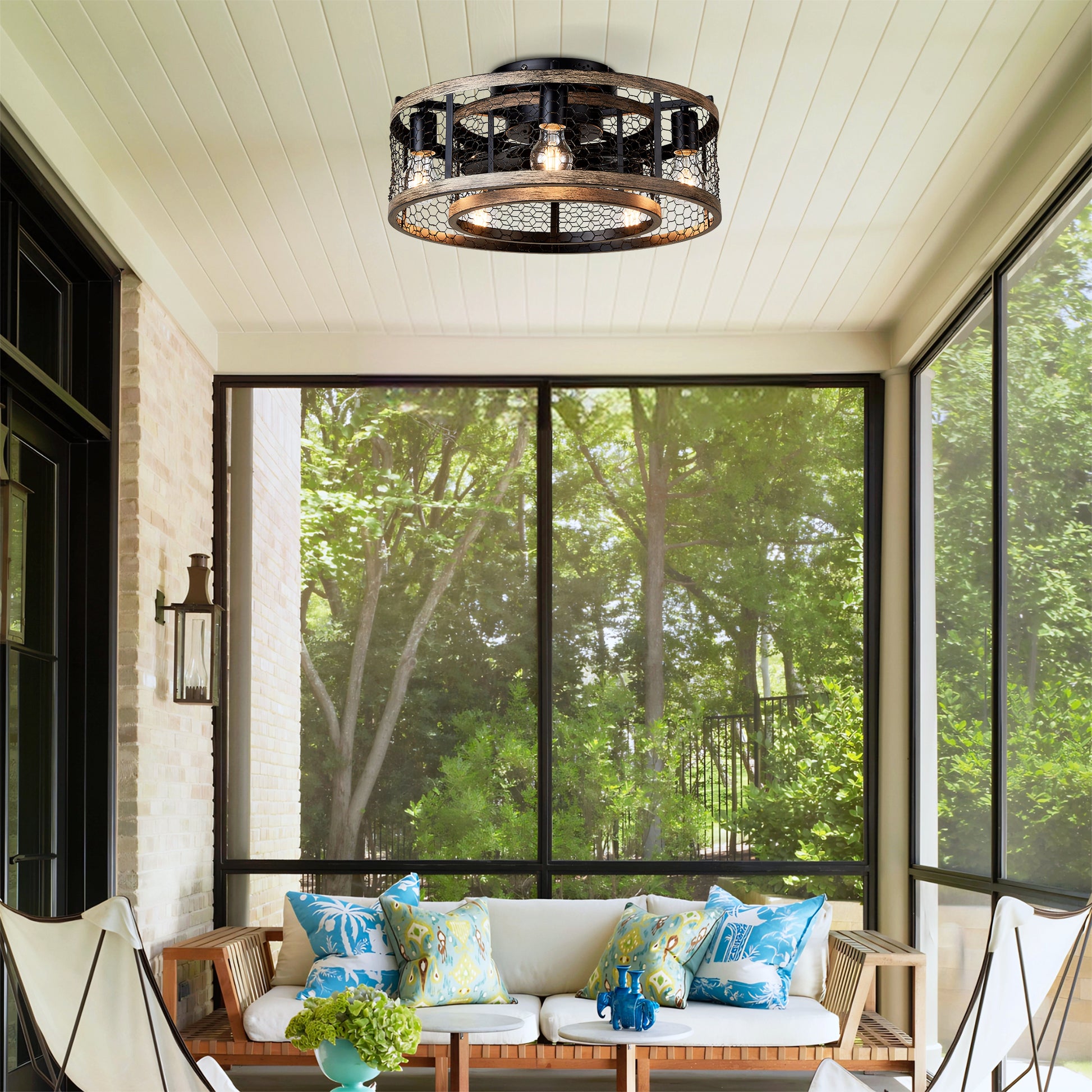 20" Matte Black Caged Ceiling Fan with Remote - view 6
