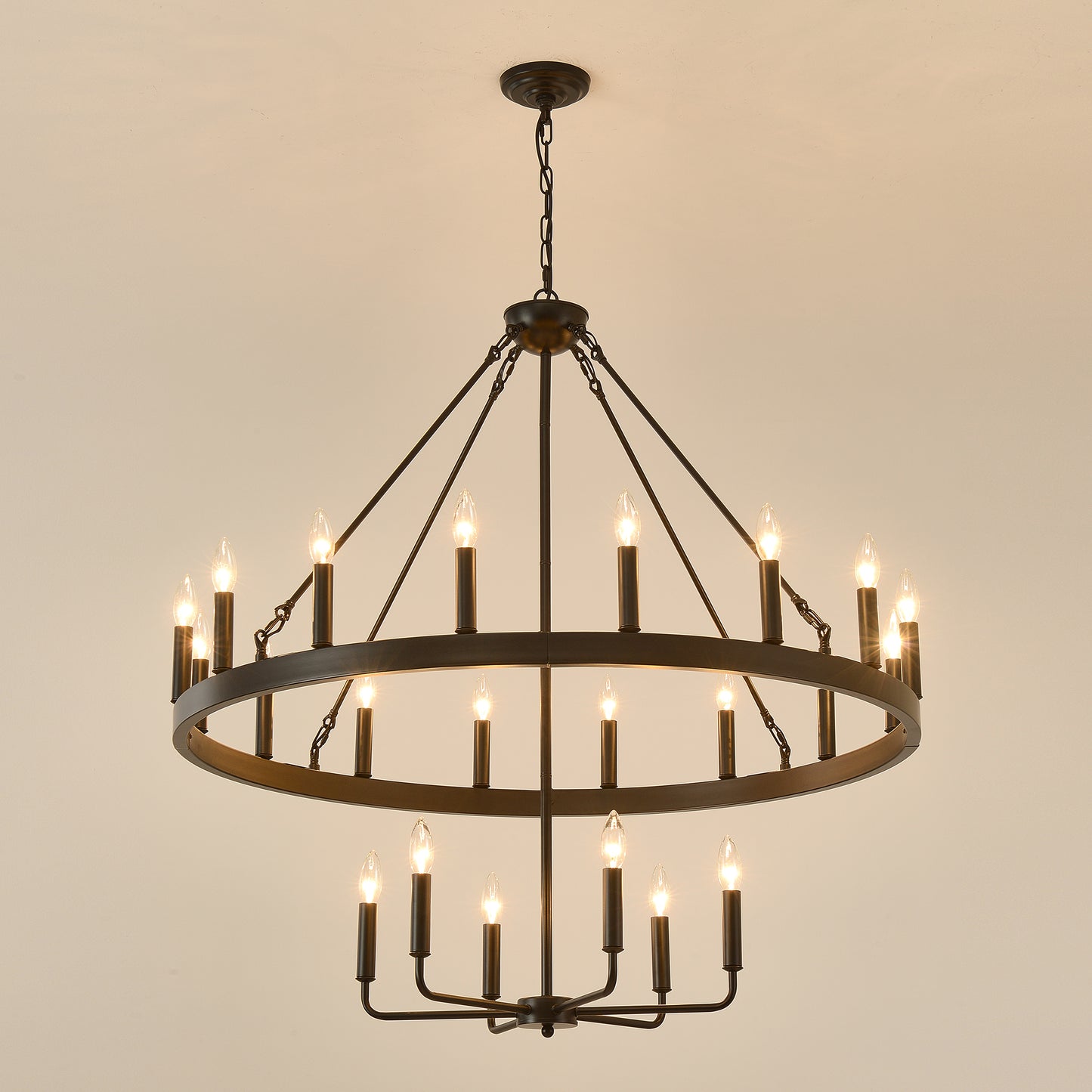 40" 2-Tier Wagon Wheel Farmhouse Chandelier, 22-Light - view 9