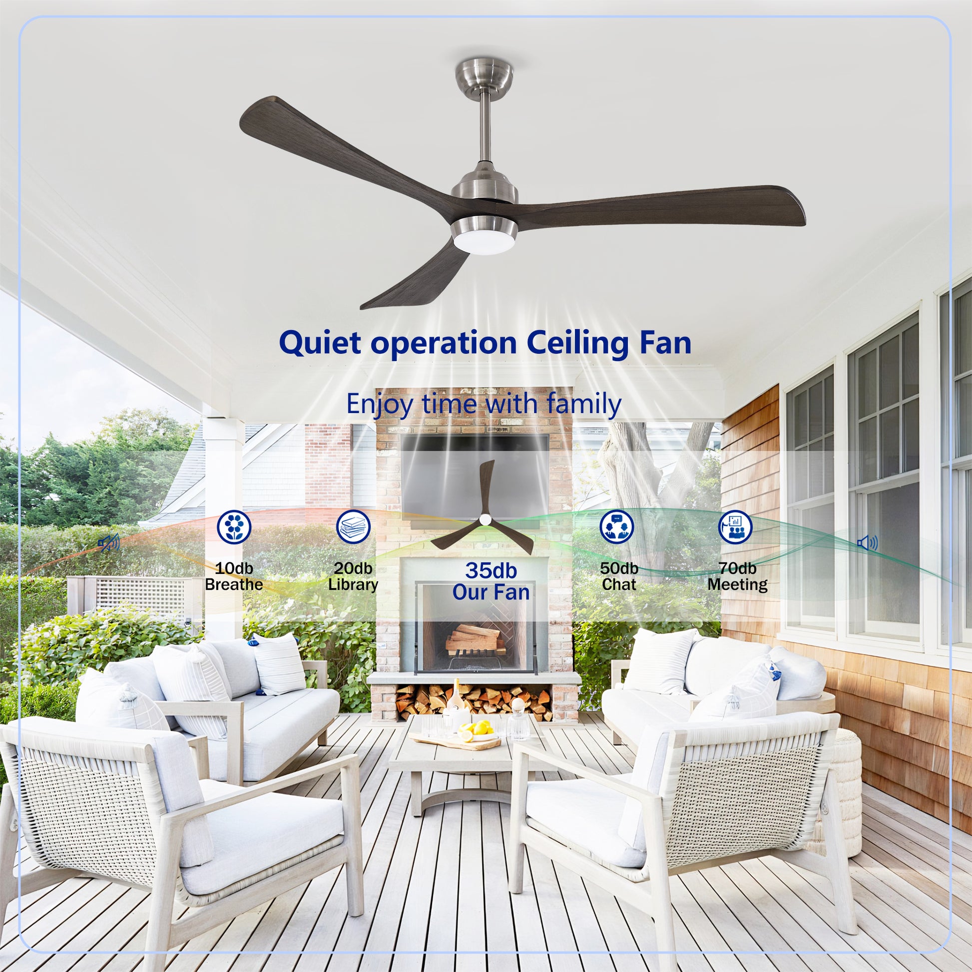 62" Satin Nickel Solid Wood Ceiling Fan with Light & Remote - view 14