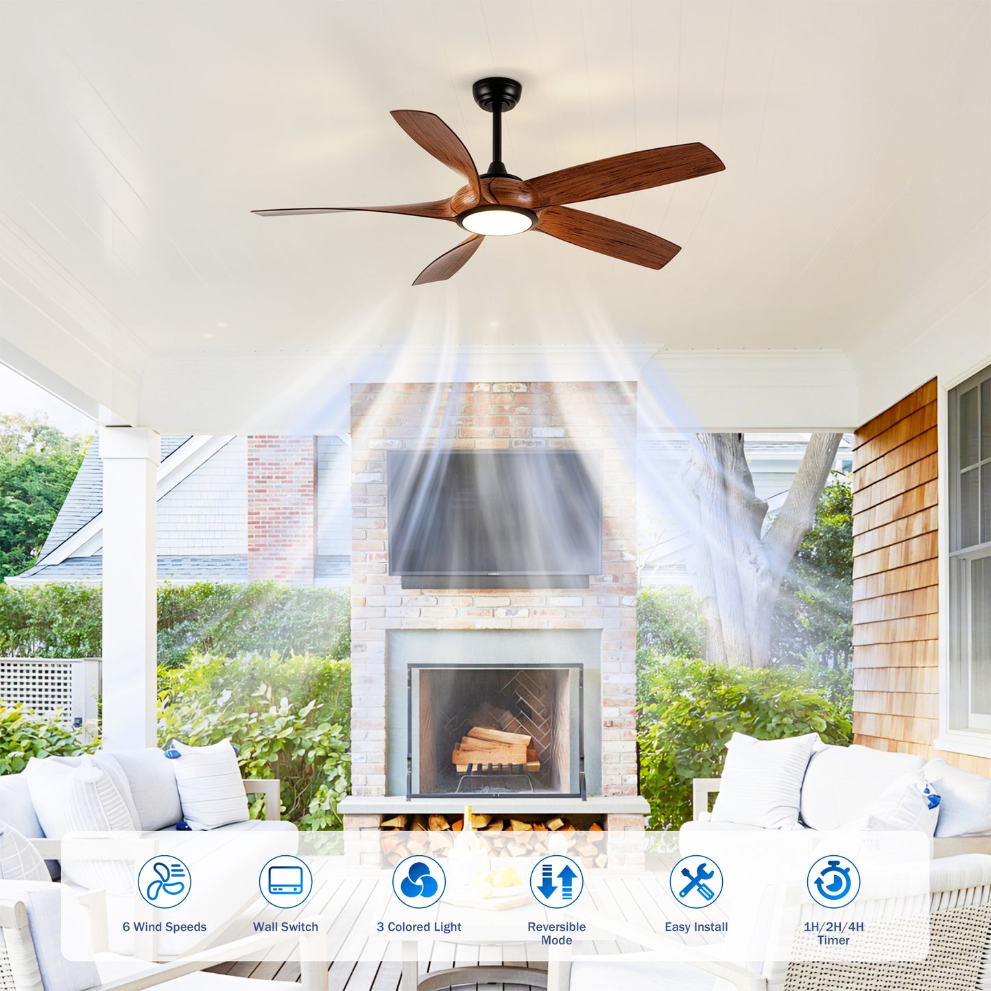 56" 5-Blade Matte Black & Wood Ceiling Fan with Remote - view 7
