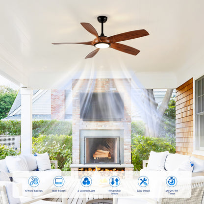 56" 5-Blade Matte Black & Wood Ceiling Fan with Remote - view 7