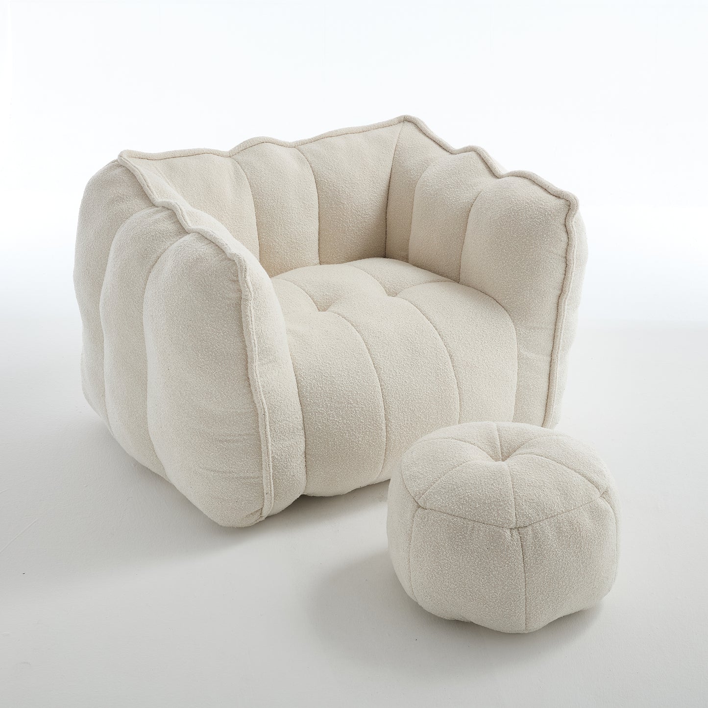 Soft Chenille Bean Bag Chair with Footstool – Beige