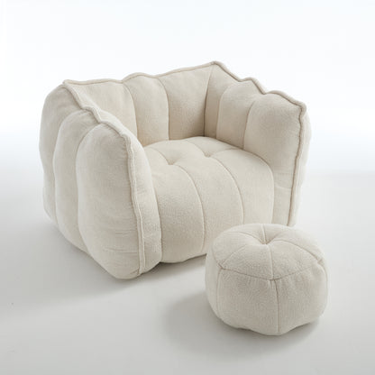 Soft Chenille Bean Bag Chair with Footstool – Beige