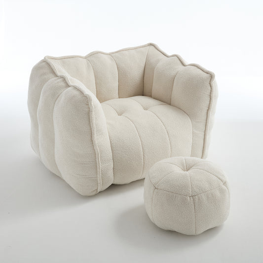 Soft Chenille Bean Bag Chair with Footstool – Beige