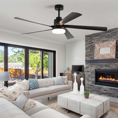 65" Black 5-Blade Ceiling Fan with Dimmable LED