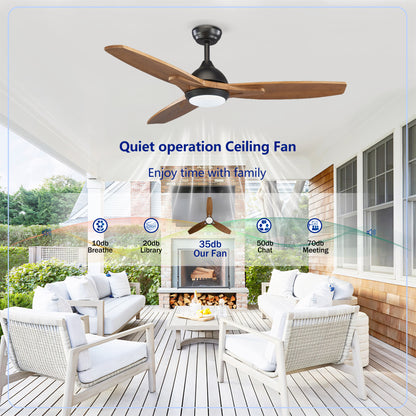 52" Matte Black & Wood Ceiling Fan with Light - view 10