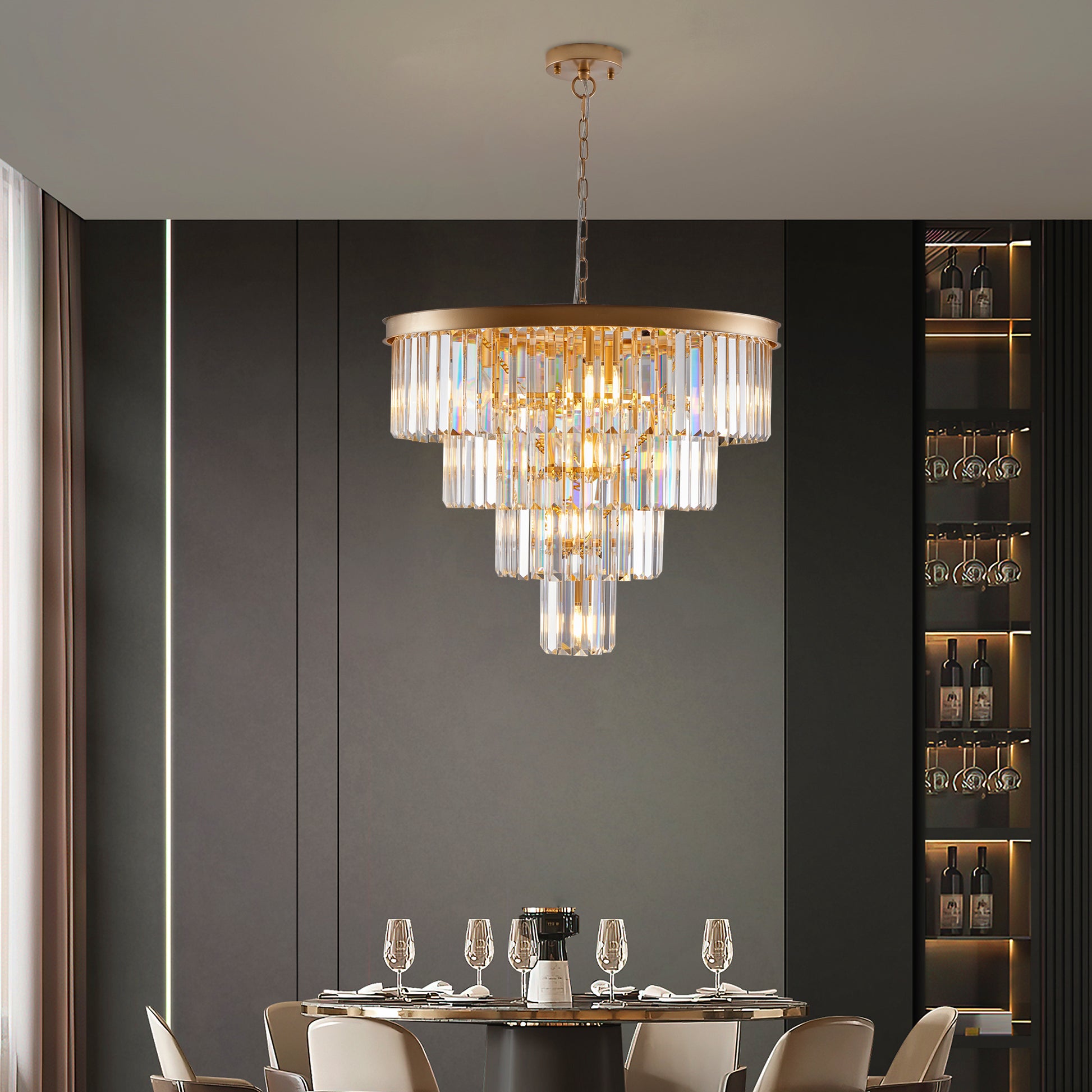 24" Modern Gold 4-Tier Crystal Chandelier - view 2