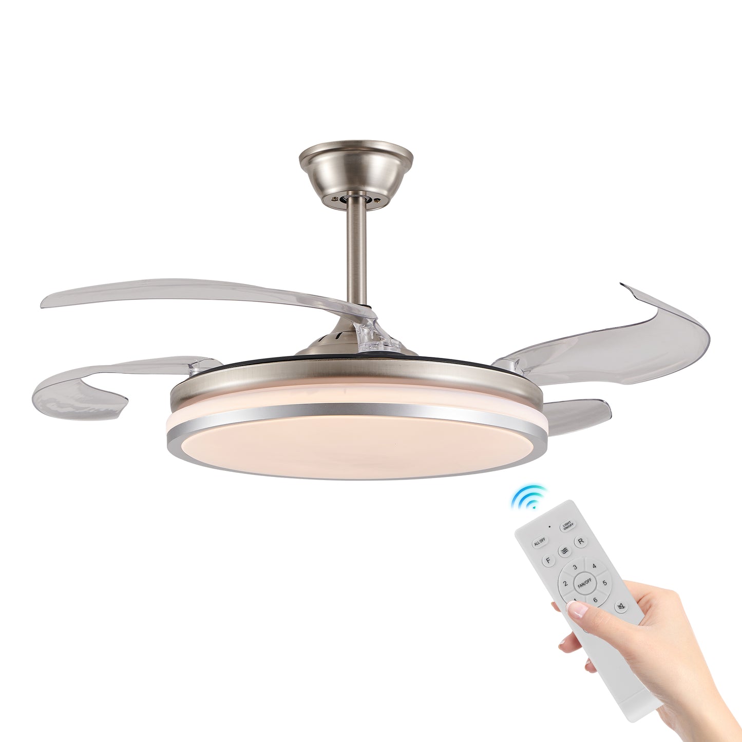 42" Chrome Retractable Blade Ceiling Fan with LED Light - view 13