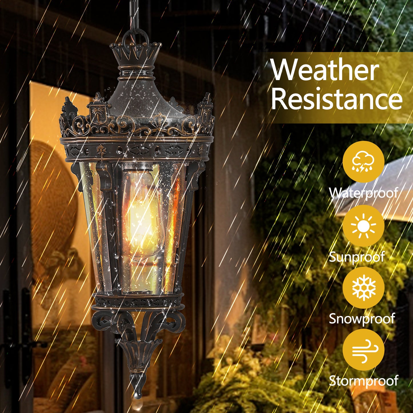 18"H Antique Gold Outdoor Lantern Pendant Light - view 5