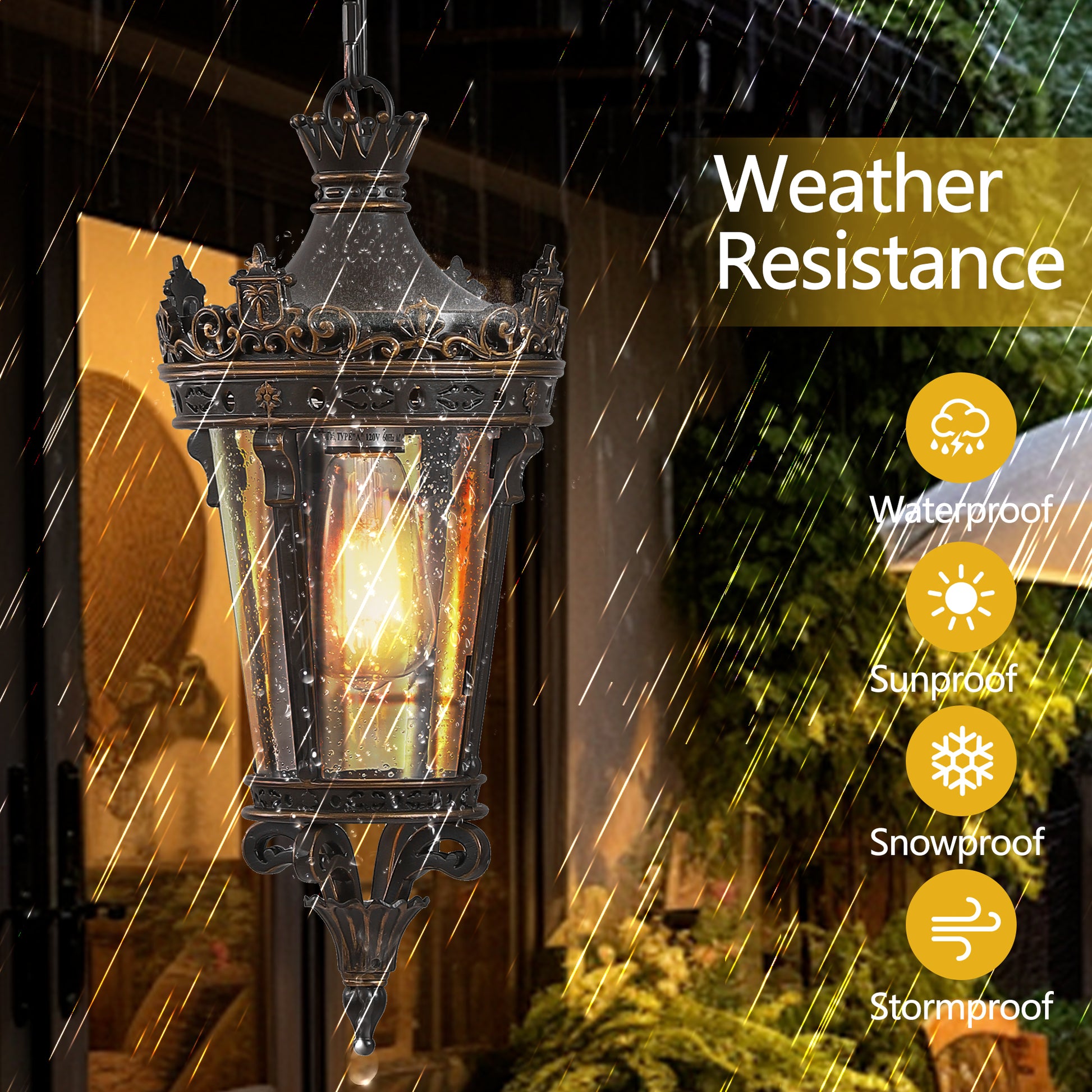 18"H Antique Gold Outdoor Lantern Pendant Light - view 5