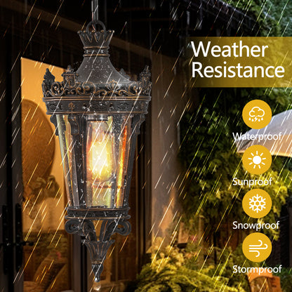 18"H Antique Gold Outdoor Lantern Pendant Light - view 5