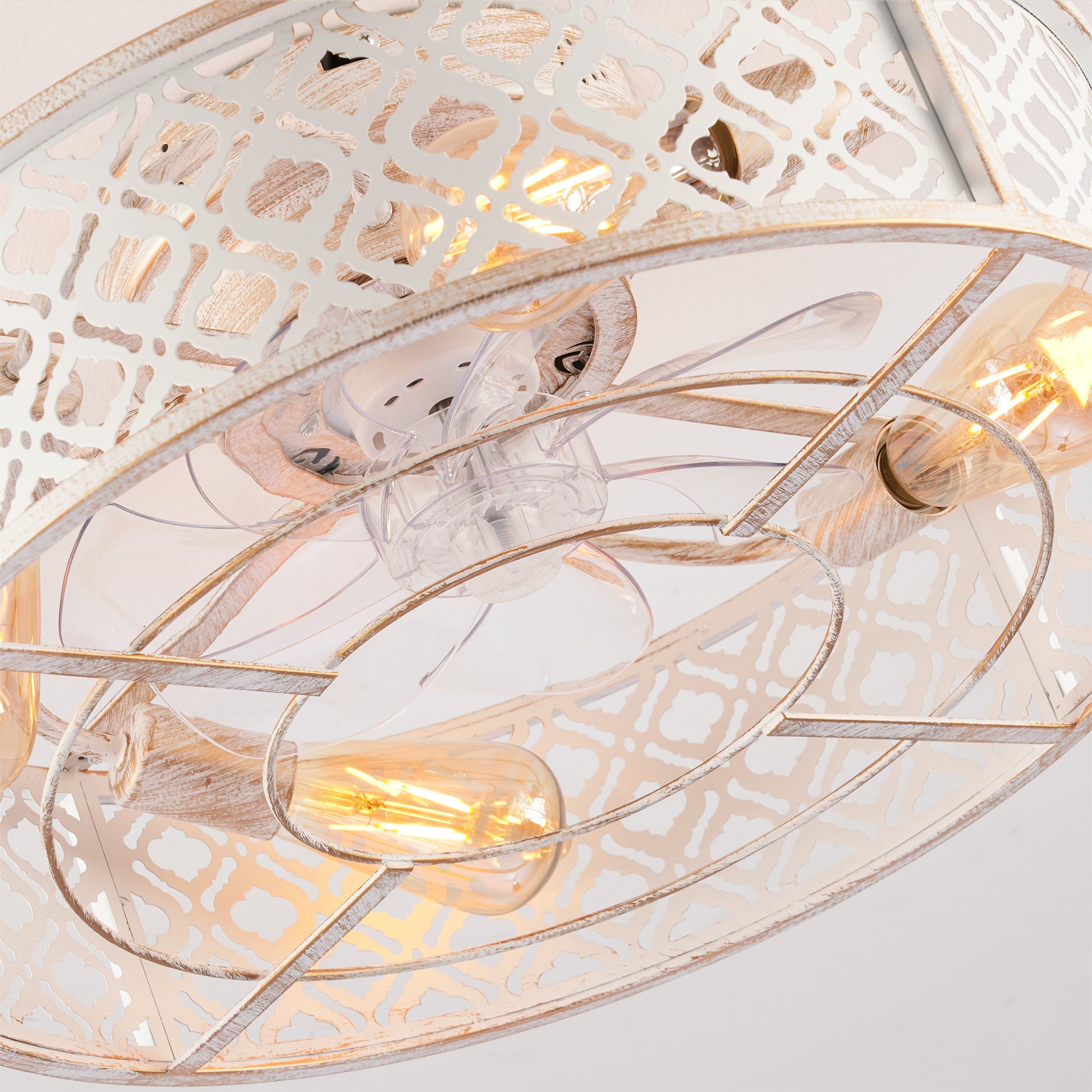 20" Retro White Flower Caged Flush Mount Ceiling Fan - view 16