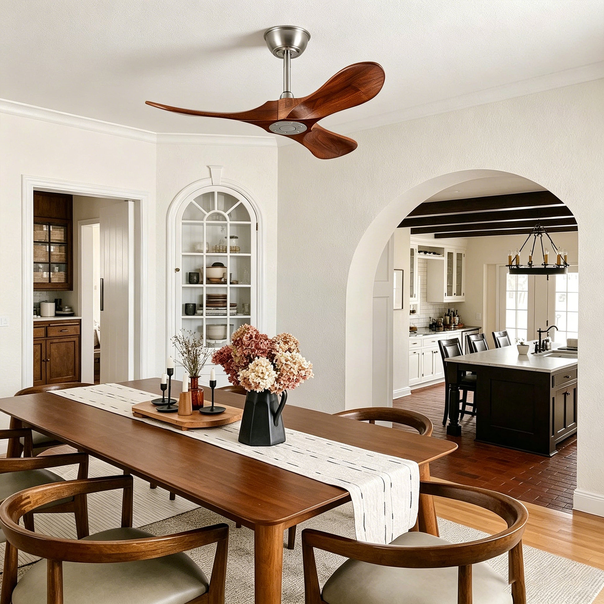 36" Satin Nickel Walnut Wood Ceiling Fan with Remote - view 5