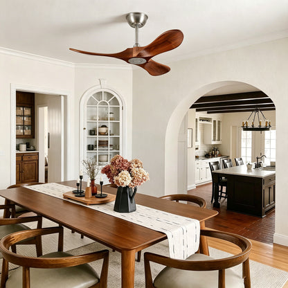 36" Satin Nickel Walnut Wood Ceiling Fan with Remote - view 5