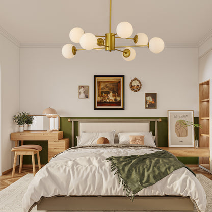 35" 8-Light Gold Mid-Century Chandelier with Glass Globes - view 3