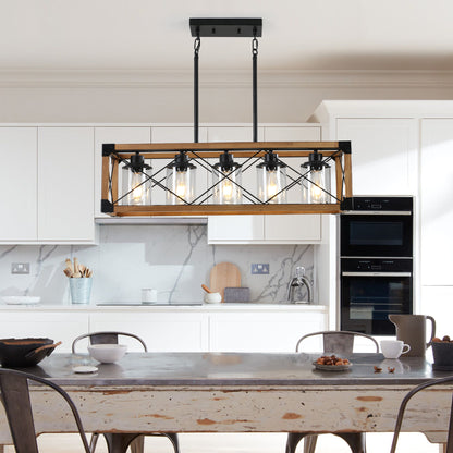 32" 5-Light Walnut Farmhouse Rectangle Chandelier