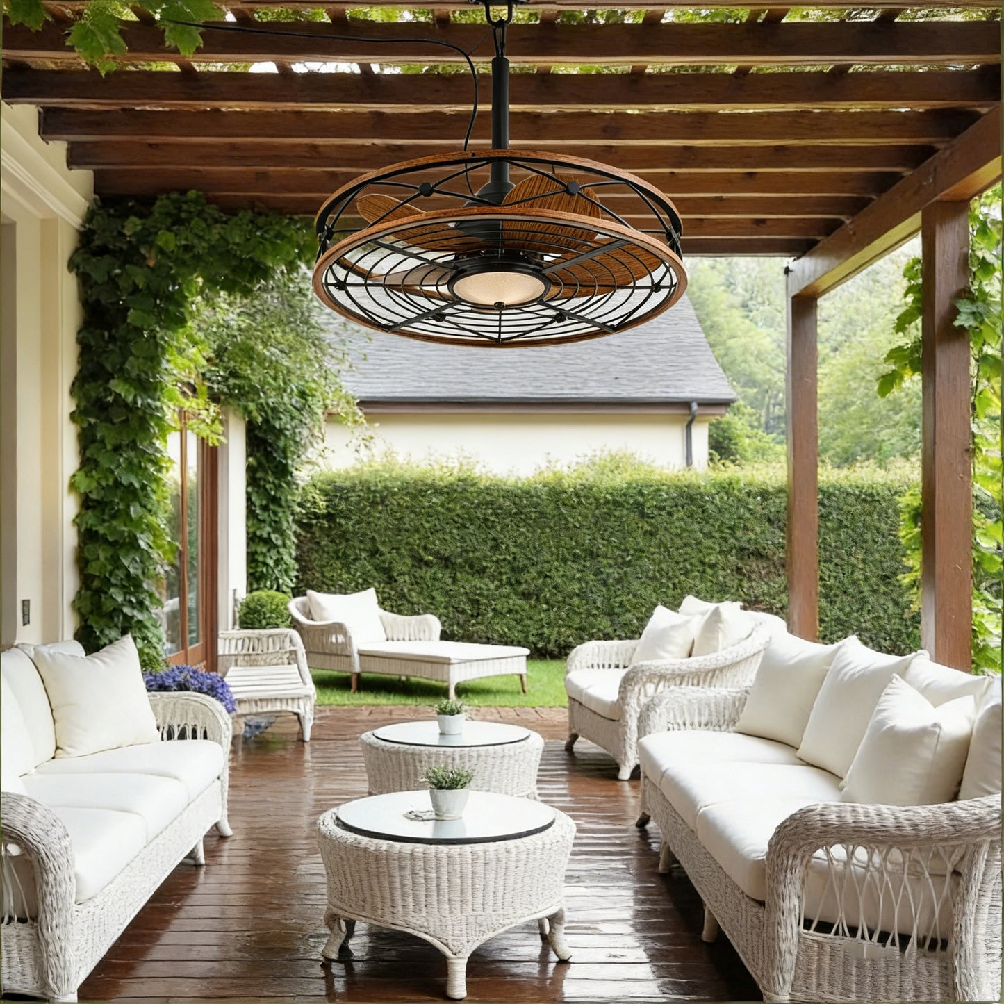 20" Matte Black Outdoor Ceiling Fan with Light and Remote - view 5