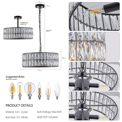 18" 6-Light Black Crystal Drum Chandelier - view 8