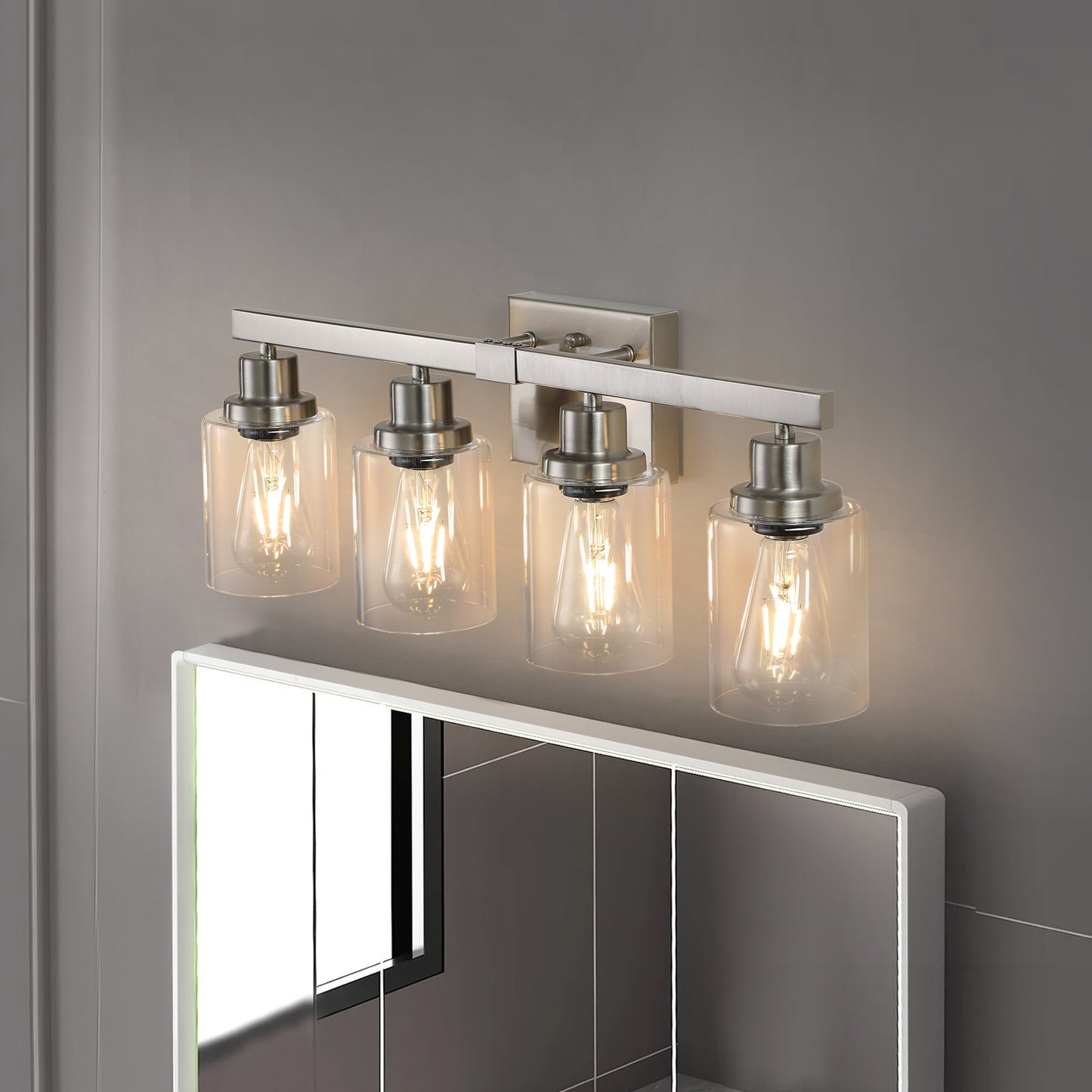 24" 4-Light Brushed Nickel Vanity Light with Clear Glass - view 4
