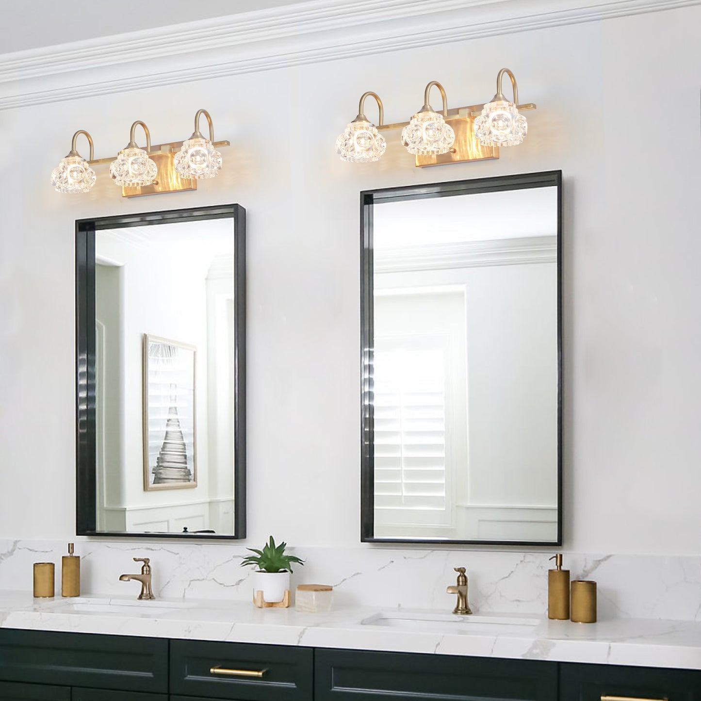 17" 3-Light Gold Crystal Vanity Wall Light - view 2