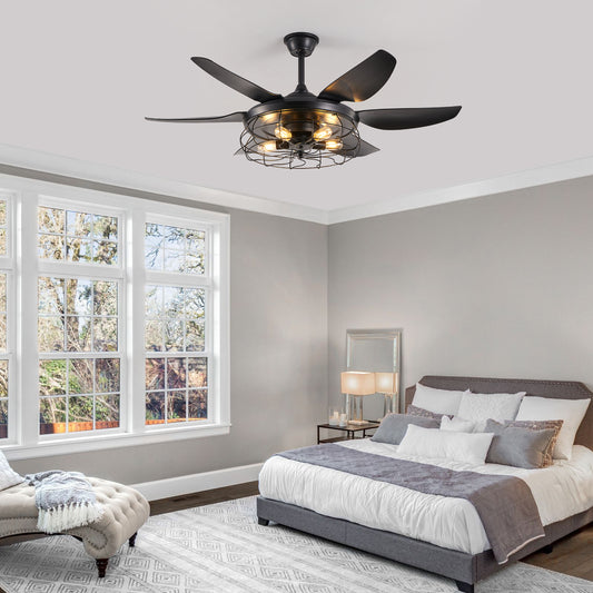 52" Black Industrial Caged Ceiling Fan with Light - view 2