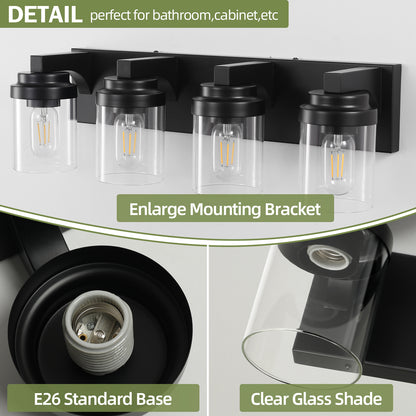 4-Light Matte Black Vanity Light with Clear Glass - view 6