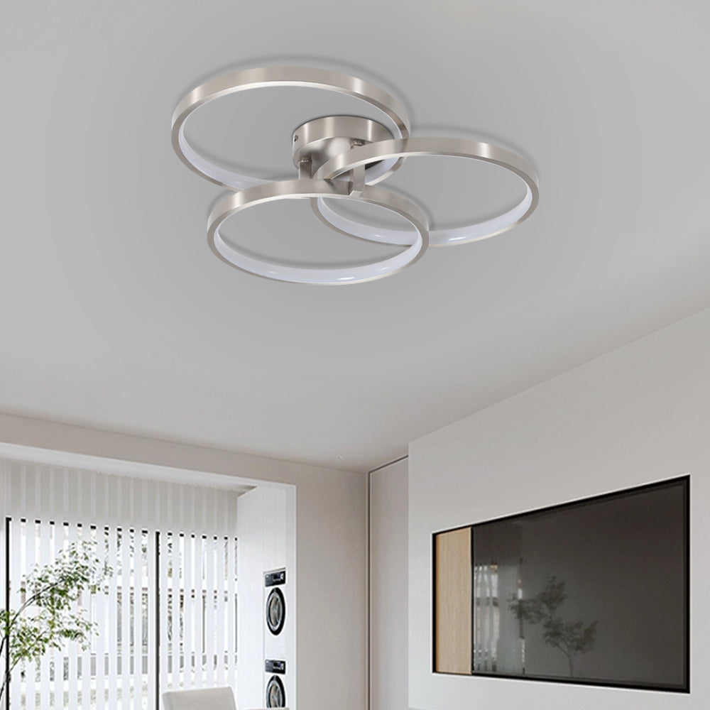 20" Brushed Nickel 3-Ring LED Flush Mount Ceiling Light - view 3