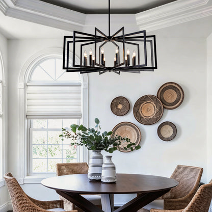 12-Light Matte Black Tiered Lantern Farmhouse Chandelier - view 4