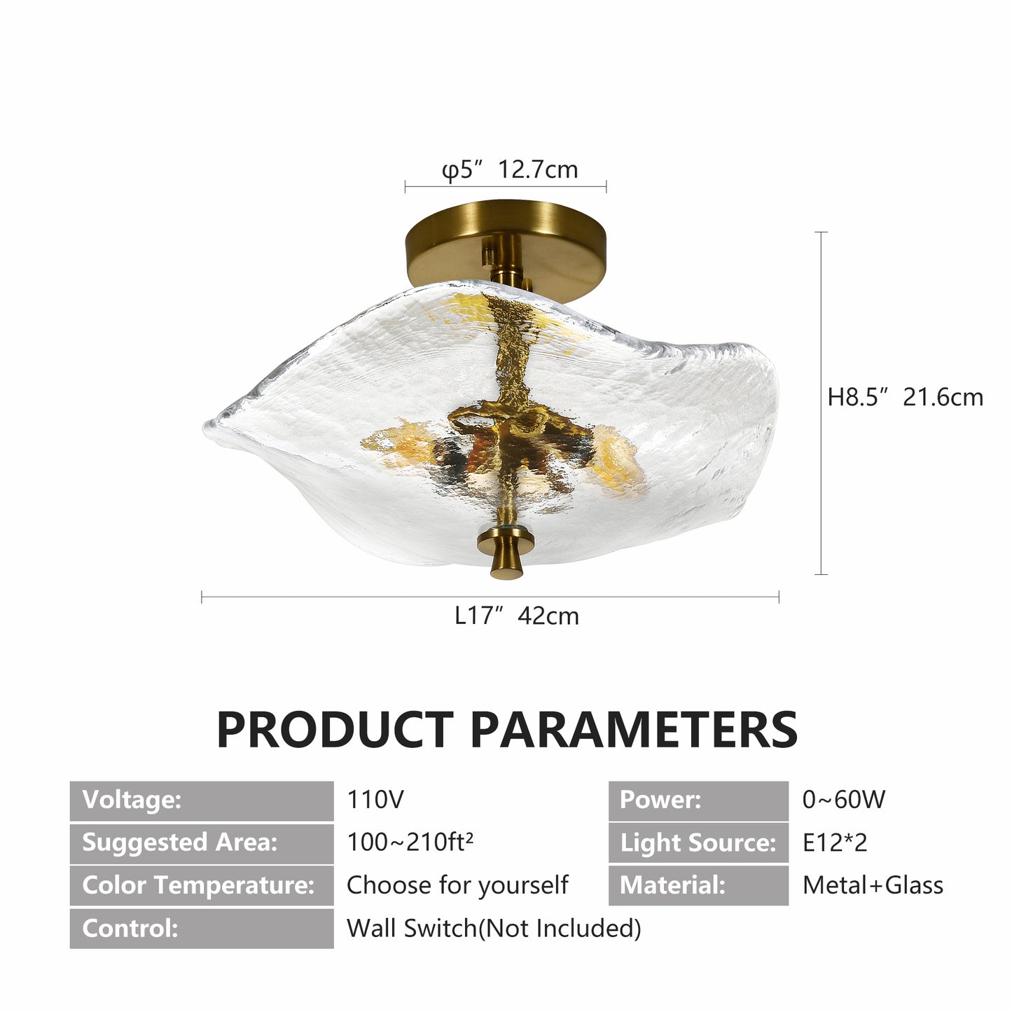 16.5" 2-Light Gold Glass Semi Flush Mount Ceiling Light - view 8