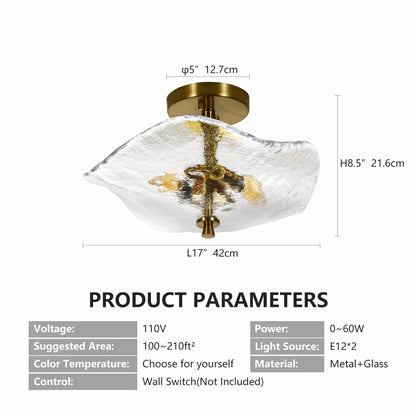 16.5" 2-Light Gold Glass Semi Flush Mount Ceiling Light - view 8