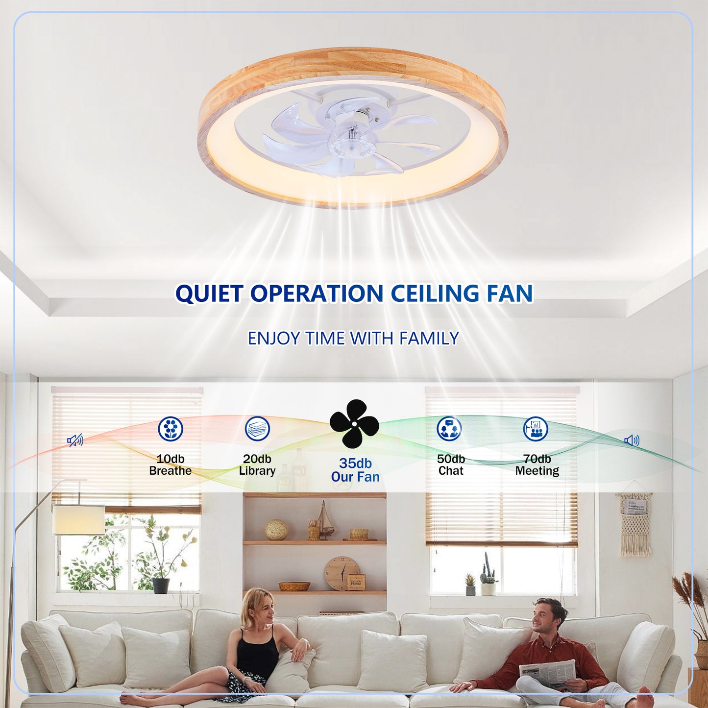 23.62" Wood Flush Mount Ceiling Fan with Dimmable LED - view 12