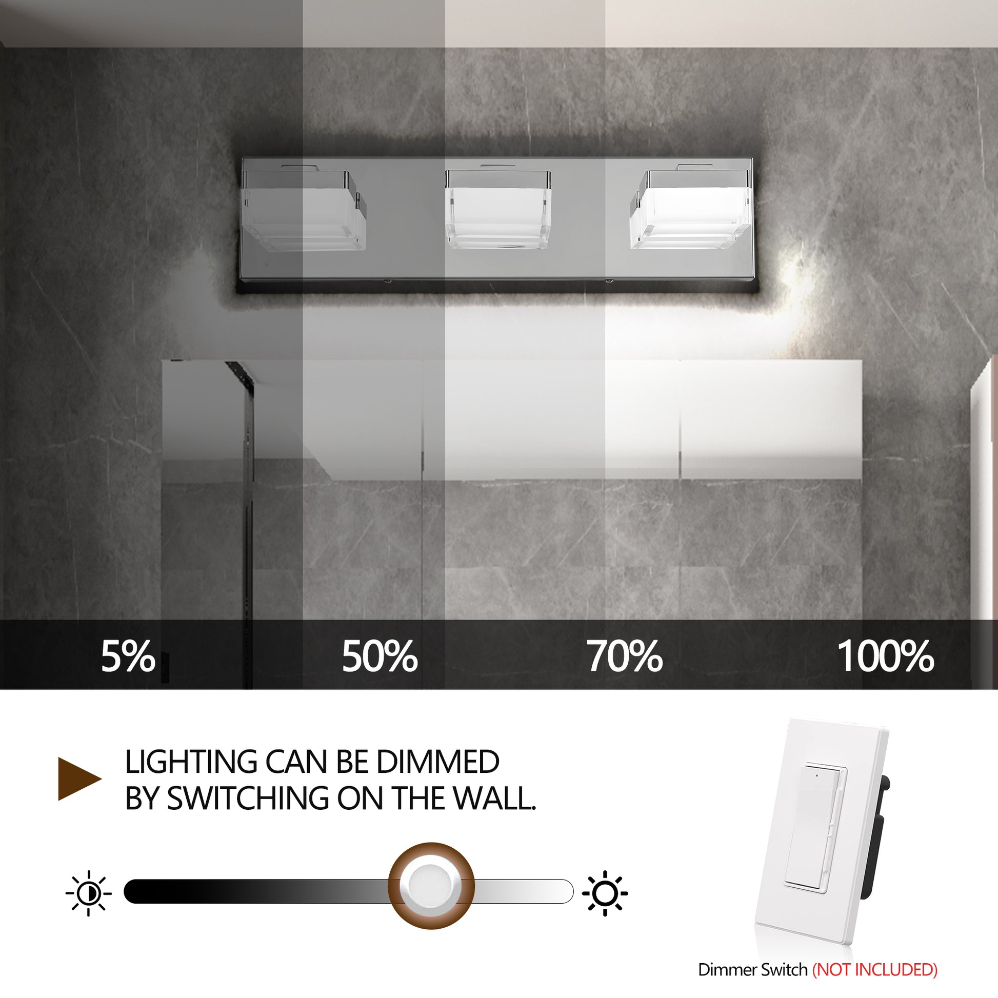 3-Light Modern Chrome LED Vanity Wall Light - view 5