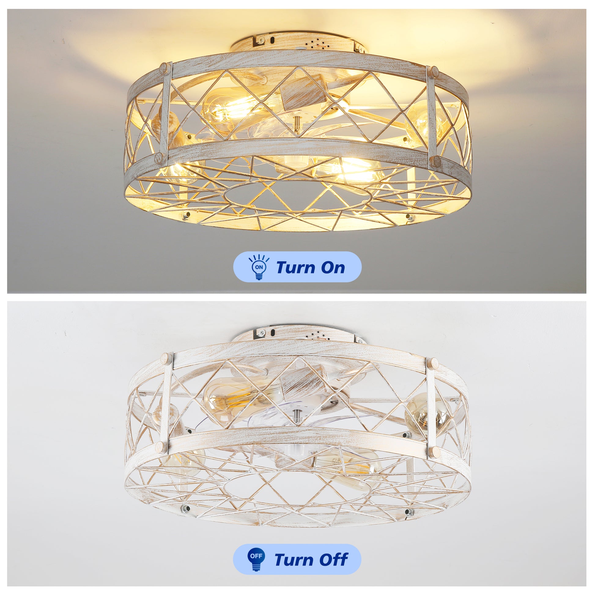20" Matte White Caged Ceiling Fan with Remote - view 9