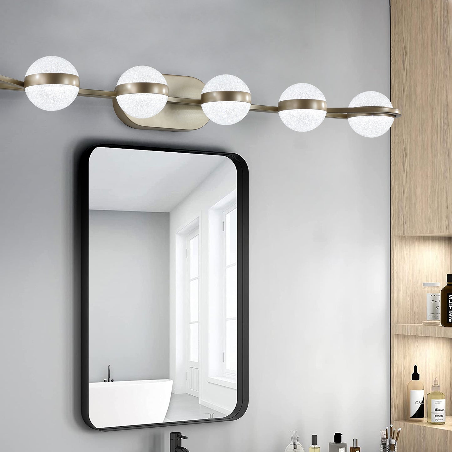 43" 6-Light Gold LED Vanity Light with Crystal Sand Shades - view 5