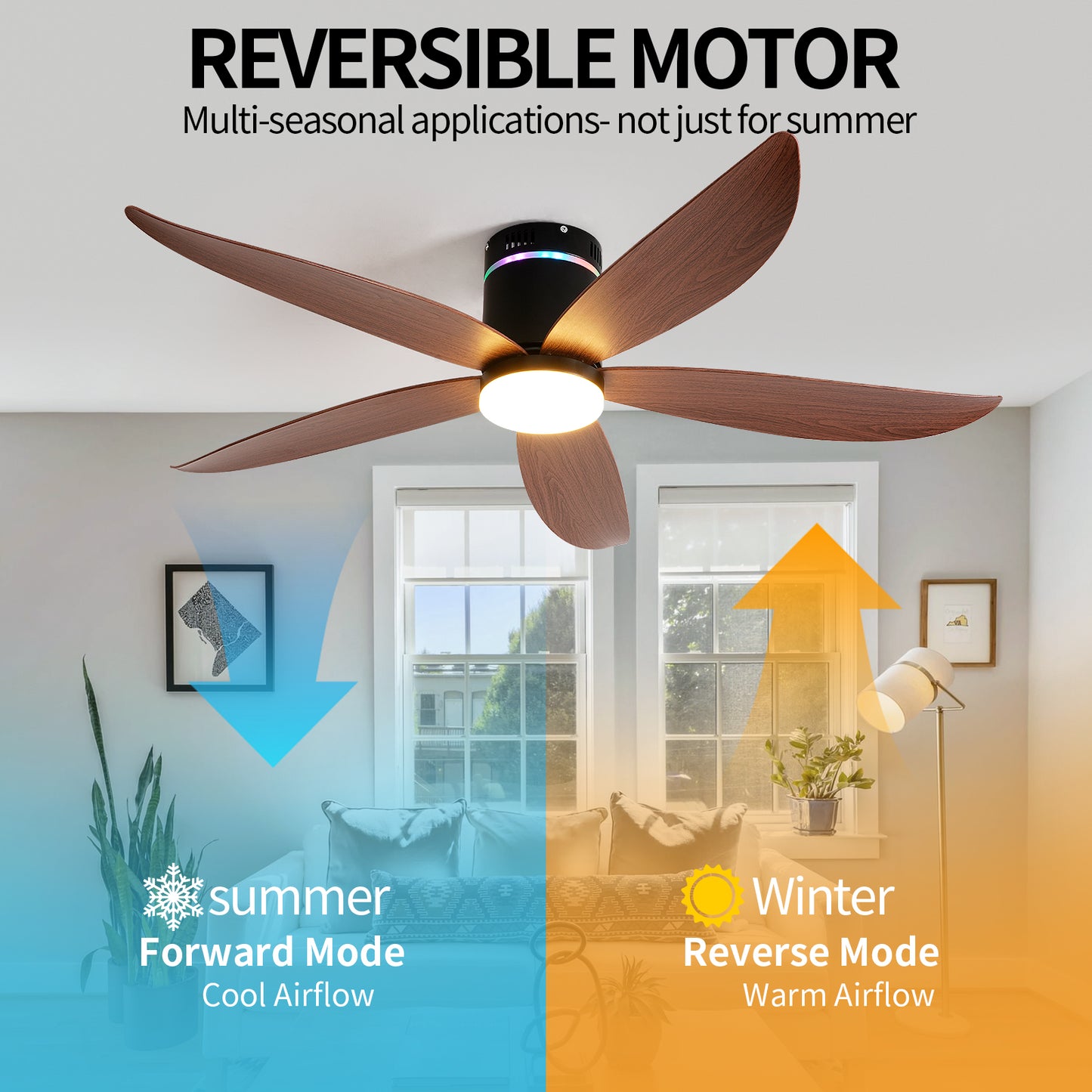 52" Matte Black 5-Blade Ceiling Fan with LED Light - view 2
