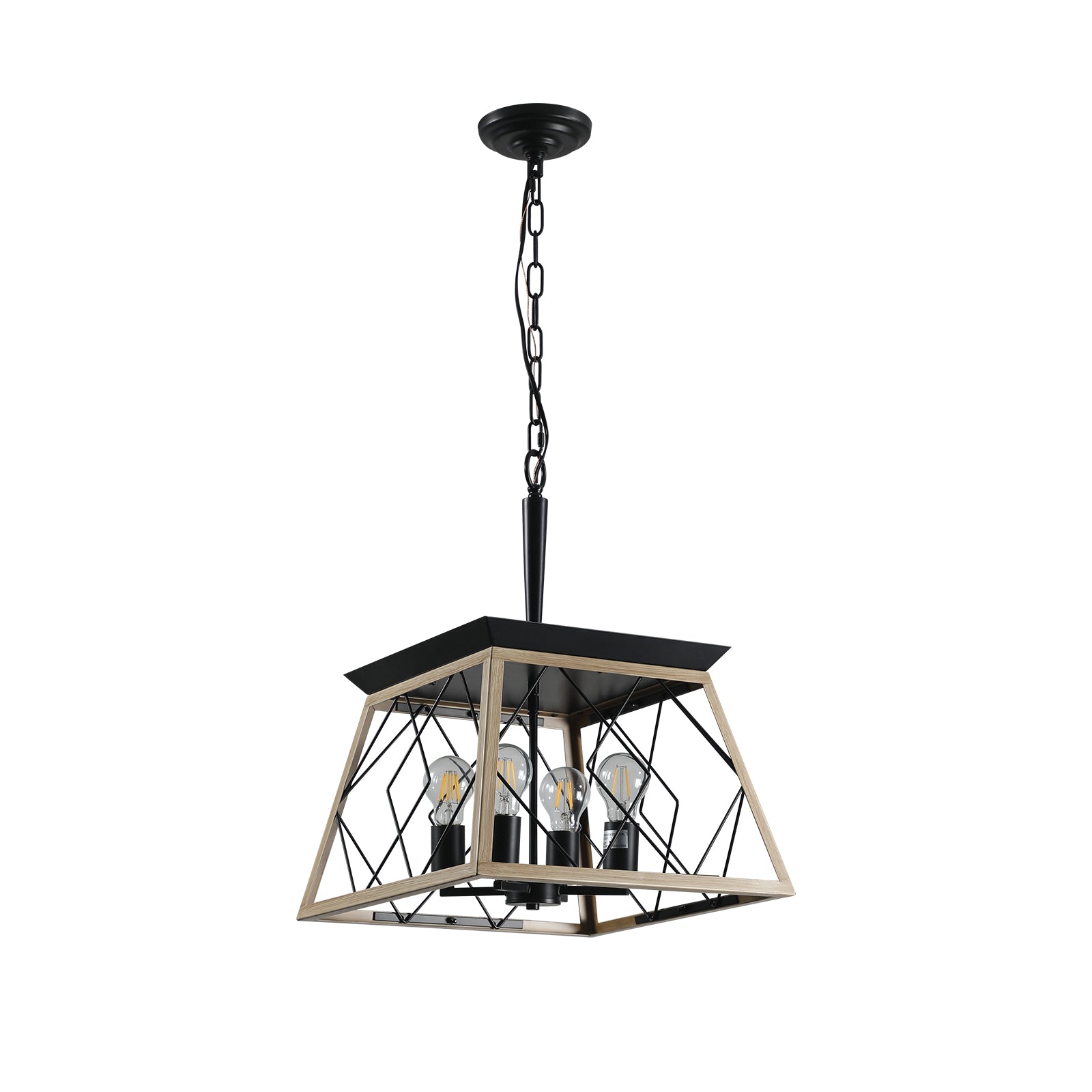 16" 4-Light Oak Industrial Cage Chandelier - view 10