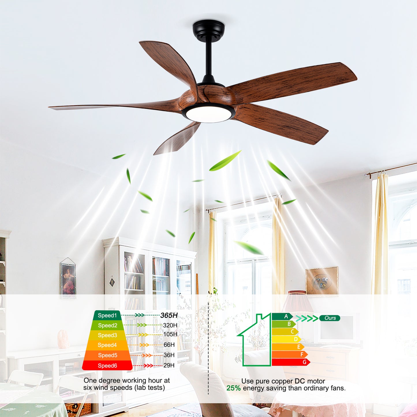 56" 5-Blade Matte Black & Wood Ceiling Fan with Remote - view 16