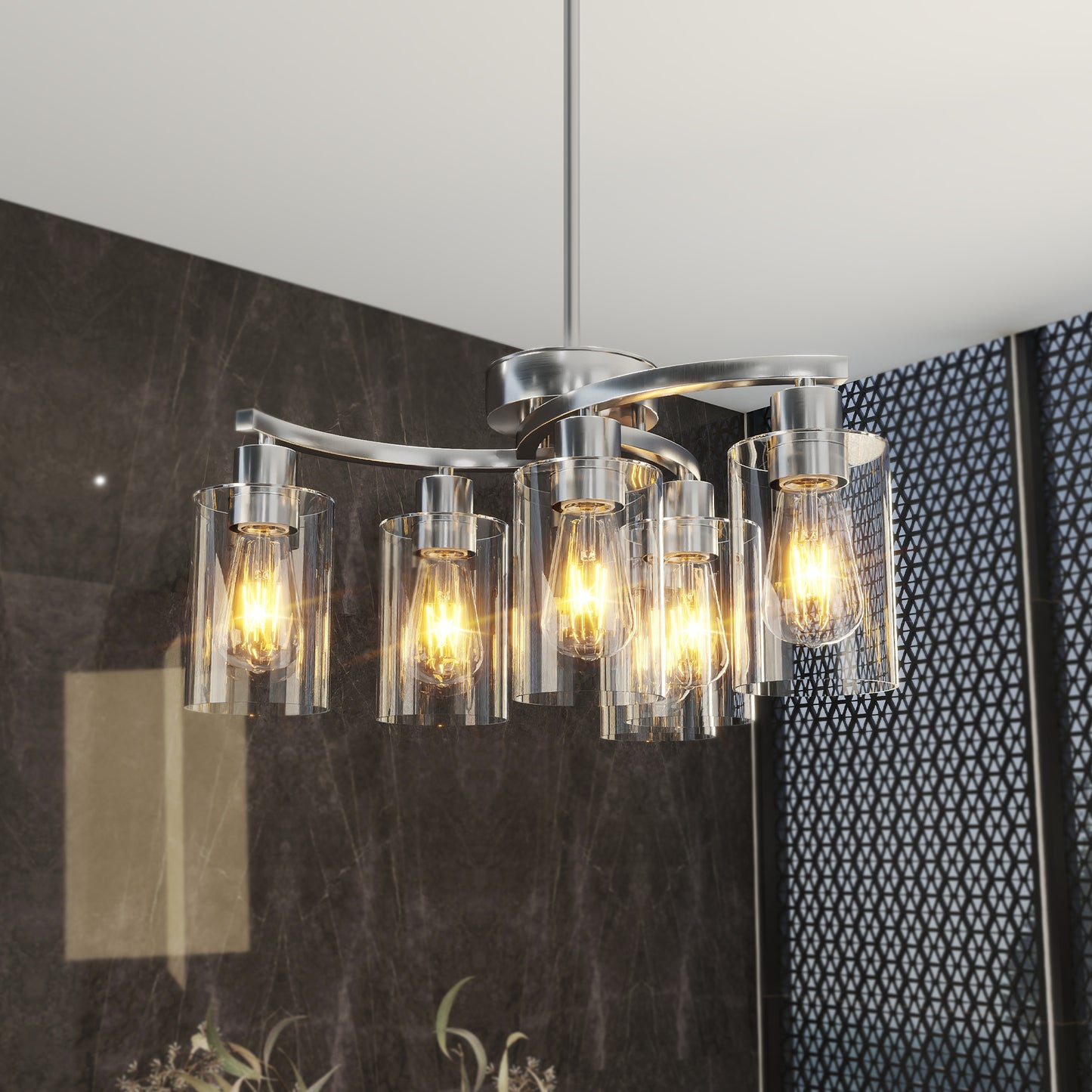 6-Light Brushed Nickel Chandelier with Clear Glass