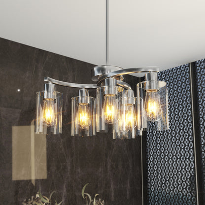 6-Light Brushed Nickel Chandelier with Clear Glass