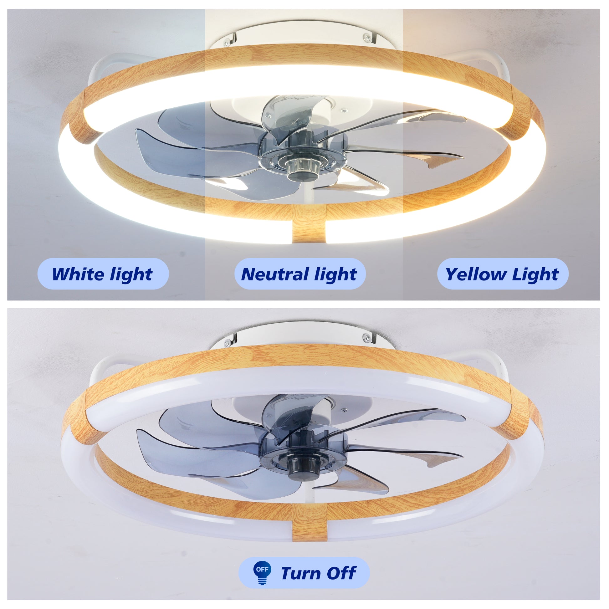 20" Matte White & Wood Ceiling Fan with Dimmable LED - view 6