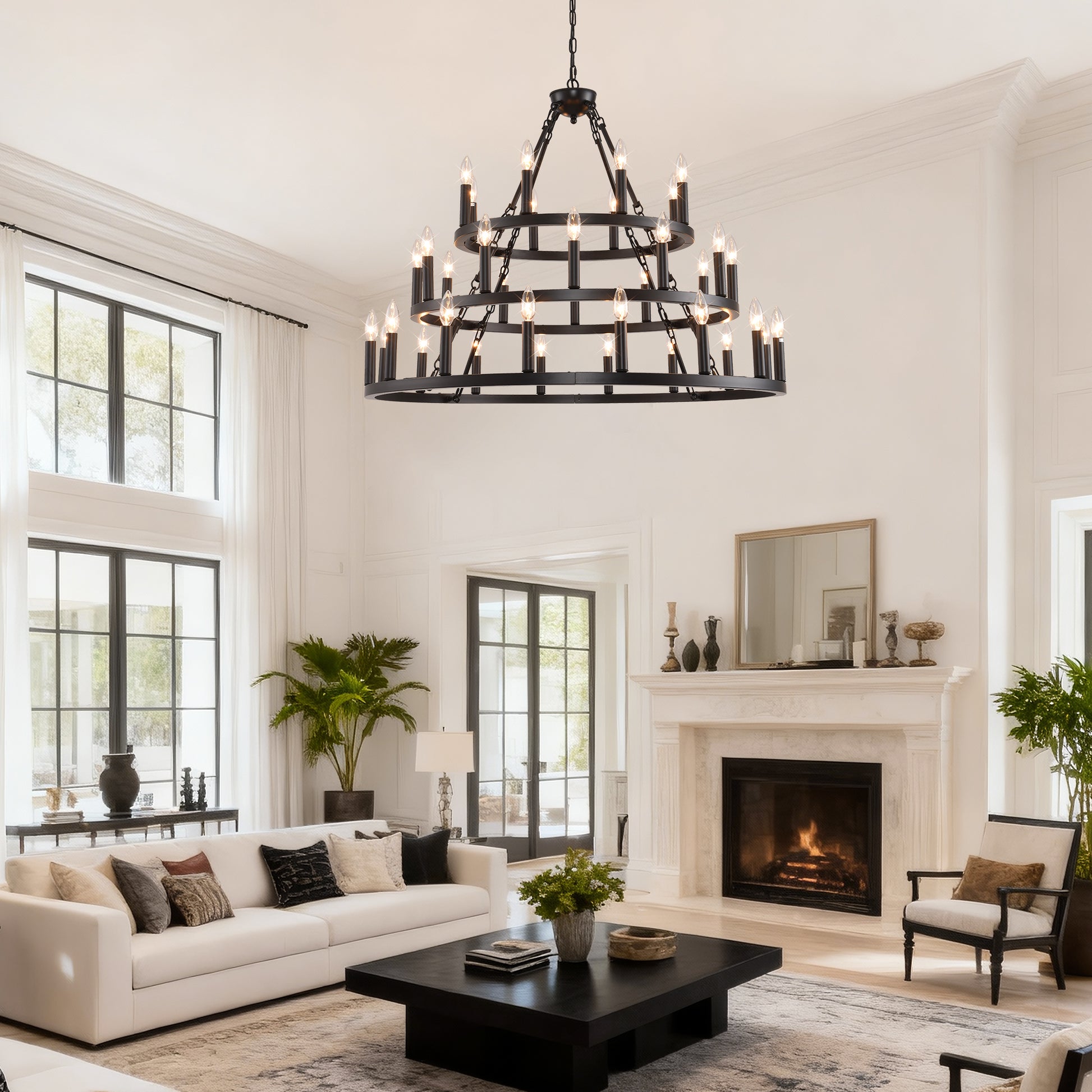 39" 3-Tier Wagon Wheel Farmhouse Chandelier, 36-Light - view 6
