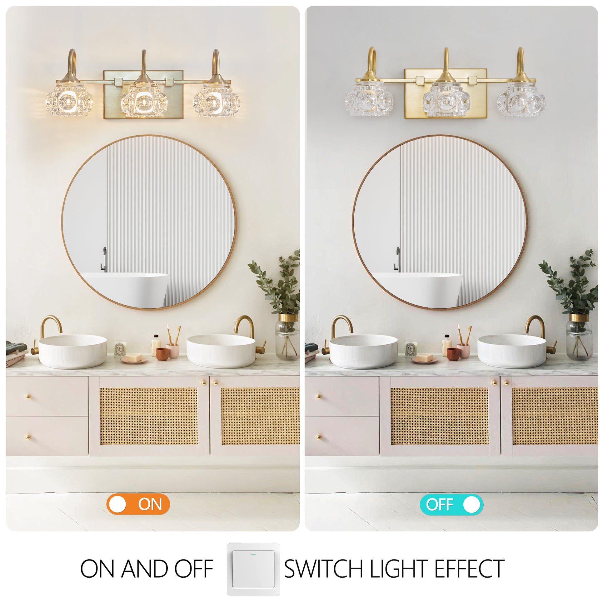 17" 3-Light Gold Crystal Vanity Wall Light - view 6