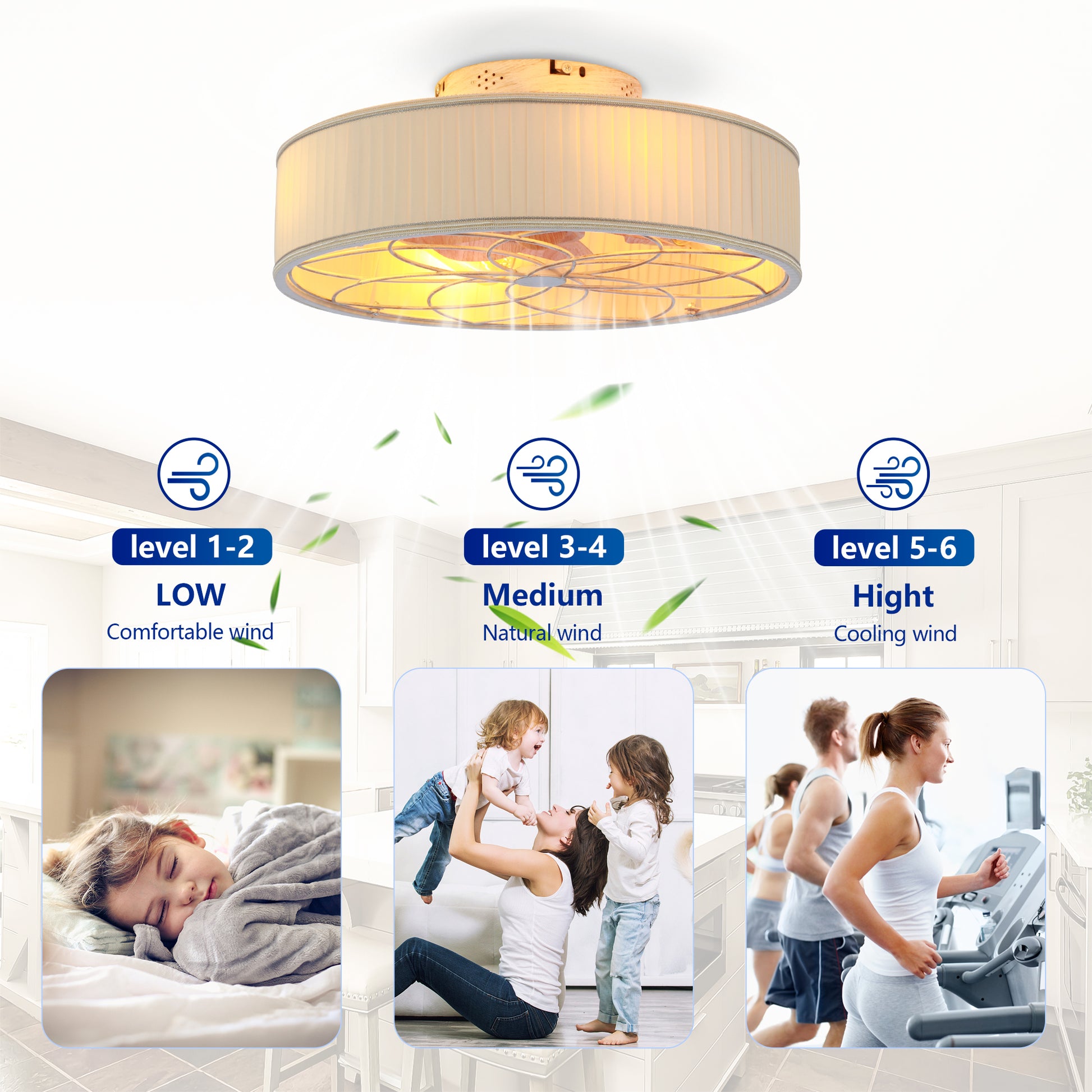20" Matte White Fabric Farmhouse Bladeless Ceiling Fan - view 13